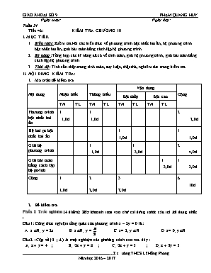 Giáo án Đại số Lớp 9 - Tiết 46 Kiểm tra Chương III - Năm học 2016-2017 - Phạm Quang Huy